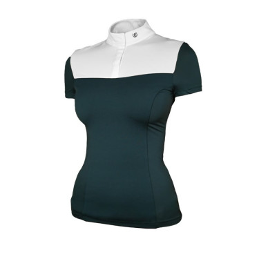 Polo de concurso Equestrian Stockholm Fine Line feminino de manga curta Segunda-feira dramática