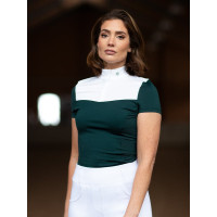 Polo de concurso Equestrian Stockholm Fine Line feminino de manga curta Segunda-feira dramática