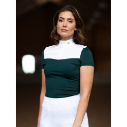 Polo de concurso Equestrian Stockholm Fine Line feminino de manga curta Segunda-feira dramática