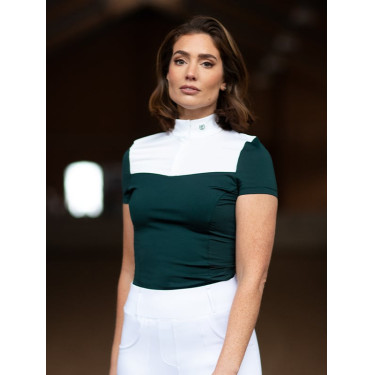 Polo de concurso Equestrian Stockholm Fine Line feminino de manga curta Segunda-feira dramática