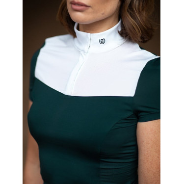 Polo de concurso Equestrian Stockholm Fine Line feminino de manga curta Segunda-feira dramática