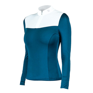Polo de concurso Equestrian Stockholm Light Breeze feminino de manga comprida Pradaria azul