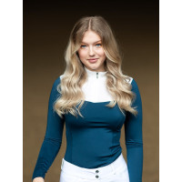 Polo de concurso Equestrian Stockholm Light Breeze feminino de manga comprida Pradaria azul