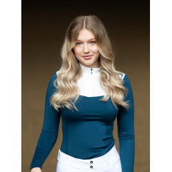 Polo de concurso Equestrian Stockholm Light Breeze feminino de manga comprida Pradaria azul