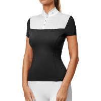 Polo de competição Equestrian Stockholm Revenew de manga curta para mulher Edição preta Preto