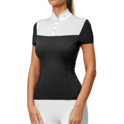 Polo de competição Equestrian Stockholm Revenew de manga curta para mulher Edição preta Preto Polo de competição Equestrian Stockholm Revenew de manga curta para mulher Edição preta Preto