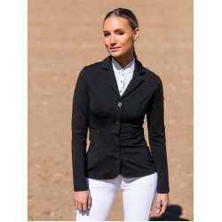 Polo de competição Equestrian Stockholm Revenew de manga curta para mulher Edição preta Preto Polo de competição Equestrian Stockholm Revenew de manga curta para mulher Edição preta Preto