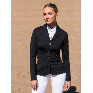 Polo de competição Equestrian Stockholm Revenew de manga curta para mulher Edição preta Preto Polo de competição Equestrian Stockholm Revenew de manga curta para mulher Edição preta Preto