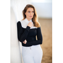 Polo de concurso Equestrian Stockholm Revenew de manga comprida para mulher Edição preta Preto