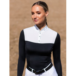 Polo de concurso Equestrian Stockholm Revenew de manga comprida para mulher Edição preta Preto