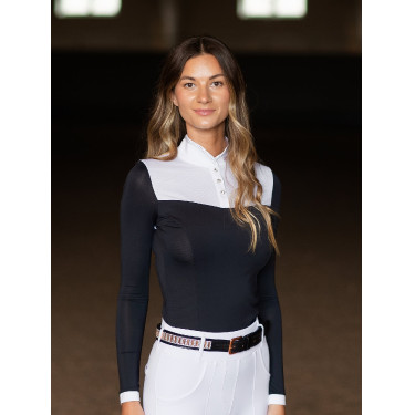 Polo de concurso Equestrian Stockholm Revenew de manga comprida para mulher Oceano escuro