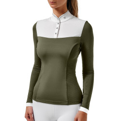 Polo de concurso Equestrian Stockholm Revenew de manga comprida para mulher Vale dos Chocantes Verde Polo de concurso Equestrian Stockholm Revenew de manga comprida para mulher Vale dos Chocantes Verde