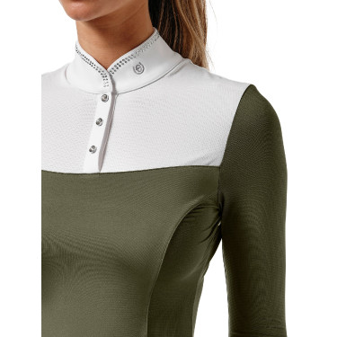 Polo de concurso Equestrian Stockholm Revenew de manga comprida para mulher Vale dos Chocantes Verde Polo de concurso Equestrian Stockholm Revenew de manga comprida para mulher Vale dos Chocantes Verde