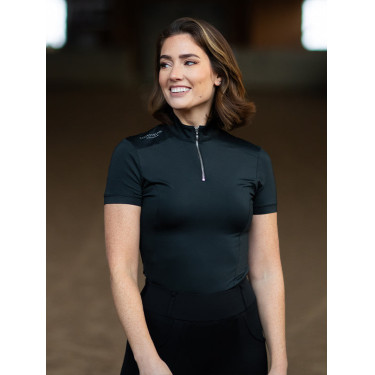 Polo de proteção UV Equestrian Stockholm de manga curta para mulher Edição preta Preto