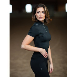 Polo de proteção UV Equestrian Stockholm de manga curta para mulher Edição preta Preto