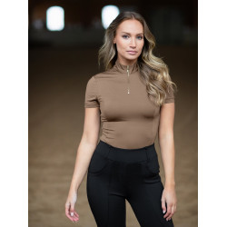 Polo de proteção UV Equestrian Stockholm de manga curta para mulher Champanhe Bege