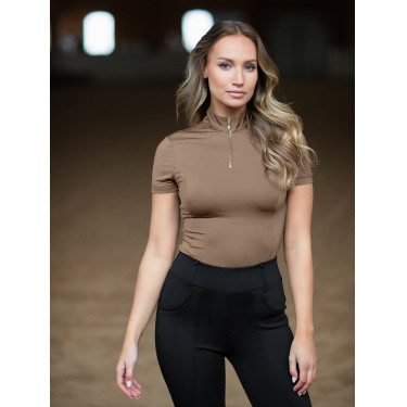Polo de proteção UV Equestrian Stockholm de manga curta para mulher Champanhe Bege