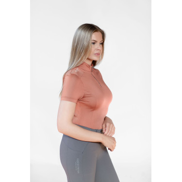 Polo de proteção UV Equestrian Stockholm de manga curta para mulher Coral Rosa Polo de proteção UV Equestrian Stockholm de manga curta para mulher Coral Rosa
