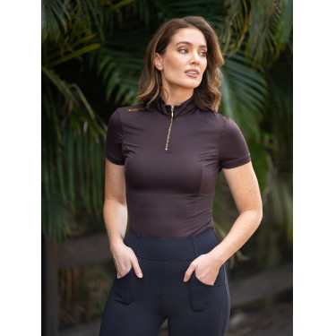 Polo de proteção UV Equestrian Stockholm de manga curta para mulher Marrom dourado Castanho Polo de proteção UV Equestrian Stockholm de manga curta para mulher Marrom dourado Castanho