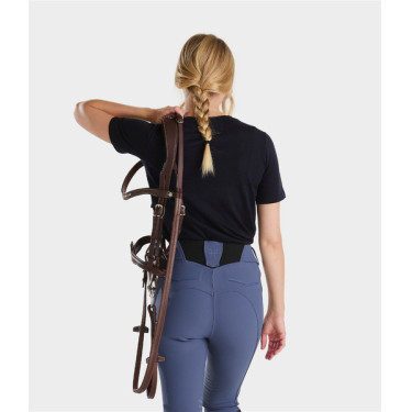 T-shirt de equitação Horse Pilot em lã merino para mulher Noite escura Preto