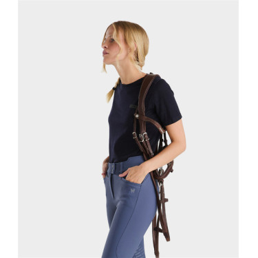 T-shirt de equitação Horse Pilot em lã merino para mulher Noite escura Preto