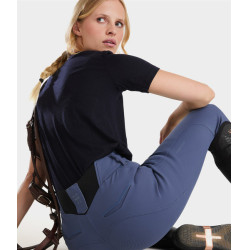 T-shirt de equitação Horse Pilot em lã merino para mulher Noite escura Preto