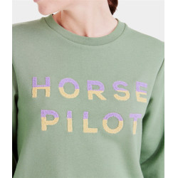 Sweatshirt de equitação Horse Pilot Team Shirt mulher Verde liso