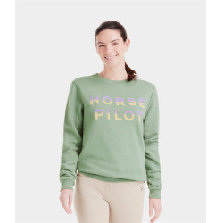 Sweatshirt de equitação Horse Pilot Team Shirt mulher Verde liso