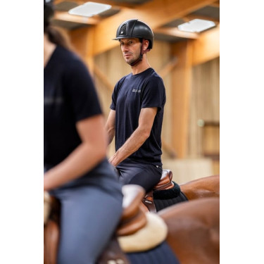 T-shirt de equitação Horse Pilot em lã merino para homem Noite escura Preto