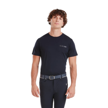 T-shirt de equitação Horse Pilot em lã merino para homem Noite escura Preto