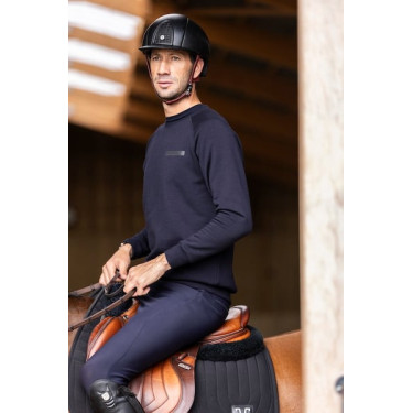 Sweatshirt de equitação Horse Pilot em lã merino masculino Noite escura Preto