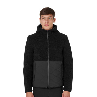 Casaco impermeável masculino com inserções em tecido Teddy Equestro Preto Casaco impermeável masculino com inserções em tecido Teddy Equestro Preto