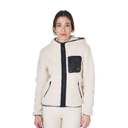 Sweatshirt feminino de lã com bolso Equestro Branco antigo Bege