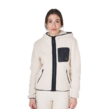Sweatshirt feminino de lã com bolso Equestro Branco antigo Bege