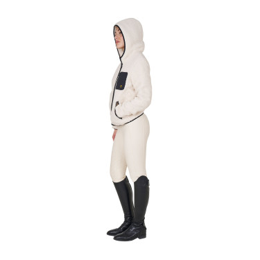 Sweatshirt feminino de lã com bolso Equestro Branco antigo Bege