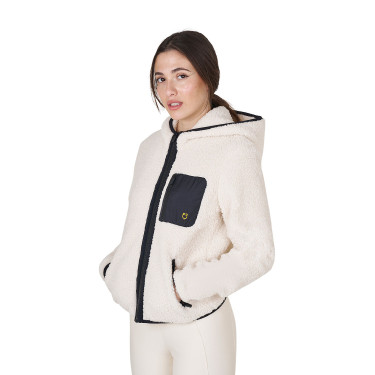 Sweatshirt feminino de lã com bolso Equestro Branco antigo Bege