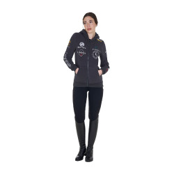 Moletom com capuz feminino com multi-logotipo novo Equestro Asfalto Cinzento