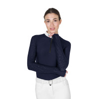 Polo de competição slim fit feminino com inserções em malha Equestro Blazer marinho Azul-marinho Polo de competição slim fit feminino com inserções em malha Equestro Blazer marinho Azul-marinho