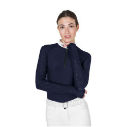 Polo de competição slim fit feminino com inserções em malha Equestro Blazer marinho Azul-marinho