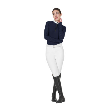Polo de competição slim fit feminino com inserções em malha Equestro Blazer marinho Azul-marinho