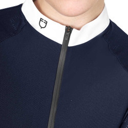Polo de competição slim fit feminino com inserções em malha Equestro Blazer marinho Azul-marinho