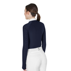 Polo de competição slim fit feminino com inserções em malha Equestro Blazer marinho Azul-marinho