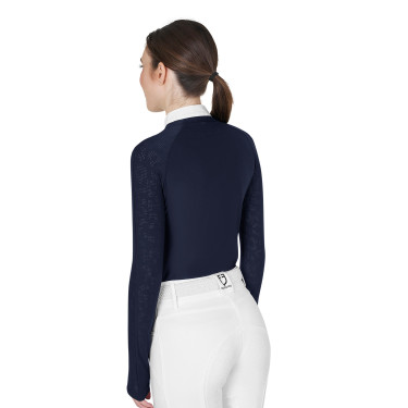 Polo de competição slim fit feminino com inserções em malha Equestro Blazer marinho Azul-marinho