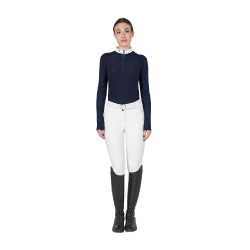 Polo de competição slim fit feminino com inserções em malha Equestro Blazer marinho Azul-marinho
