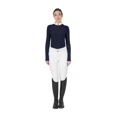 Polo de competição slim fit feminino com inserções em malha Equestro Blazer marinho Azul-marinho
