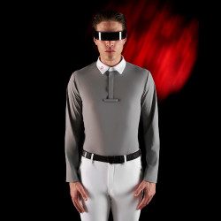 Camisa de competição masculina Equestro Ridertechnology de mangas compridas com botões Pássaro zombeteiro Cinzento Camisa de competição masculina Equestro Ridertechnology de mangas compridas com botões Pássaro zombeteiro Cinzento