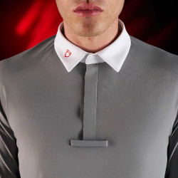 Camisa de competição masculina Equestro Ridertechnology de mangas compridas com botões Pássaro zombeteiro Cinzento Camisa de competição masculina Equestro Ridertechnology de mangas compridas com botões Pássaro zombeteiro Cinzento
