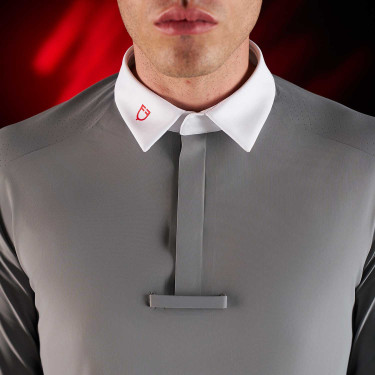 Camisa de competição masculina Equestro Ridertechnology de mangas compridas com botões Pássaro zombeteiro Cinzento Camisa de competição masculina Equestro Ridertechnology de mangas compridas com botões Pássaro zombeteiro Cinzento