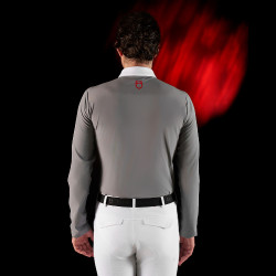 Camisa de competição masculina Equestro Ridertechnology de mangas compridas com botões Pássaro zombeteiro Cinzento Camisa de competição masculina Equestro Ridertechnology de mangas compridas com botões Pássaro zombeteiro Cinzento