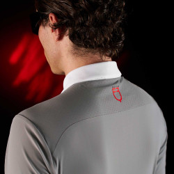 Camisa de competição masculina Equestro Ridertechnology de mangas compridas com botões Pássaro zombeteiro Cinzento Camisa de competição masculina Equestro Ridertechnology de mangas compridas com botões Pássaro zombeteiro Cinzento
